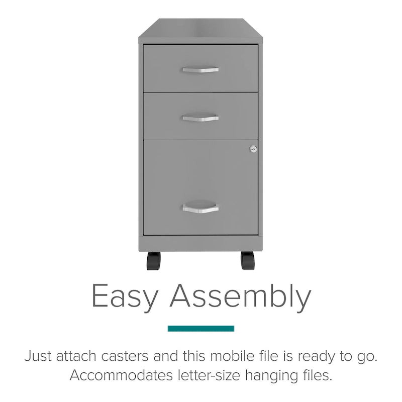 18 Deep 3 Drawer Mobile Metal Cabinet, Arctic Silver