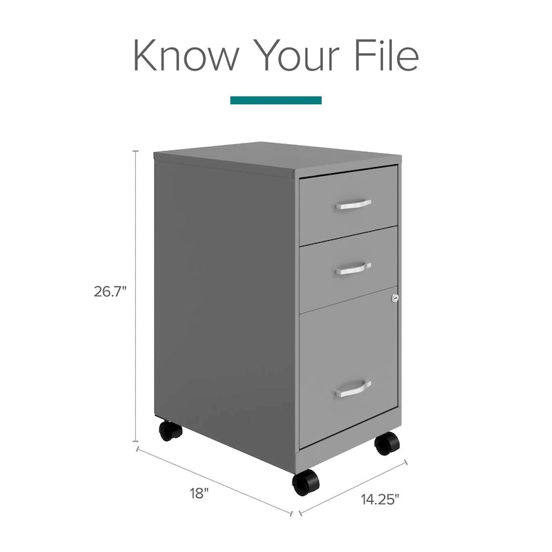 18 Deep 3 Drawer Mobile Metal Cabinet, Arctic Silver