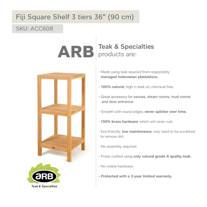Teak Square Shelf Fiji 36 (90cm) 3 tiers
