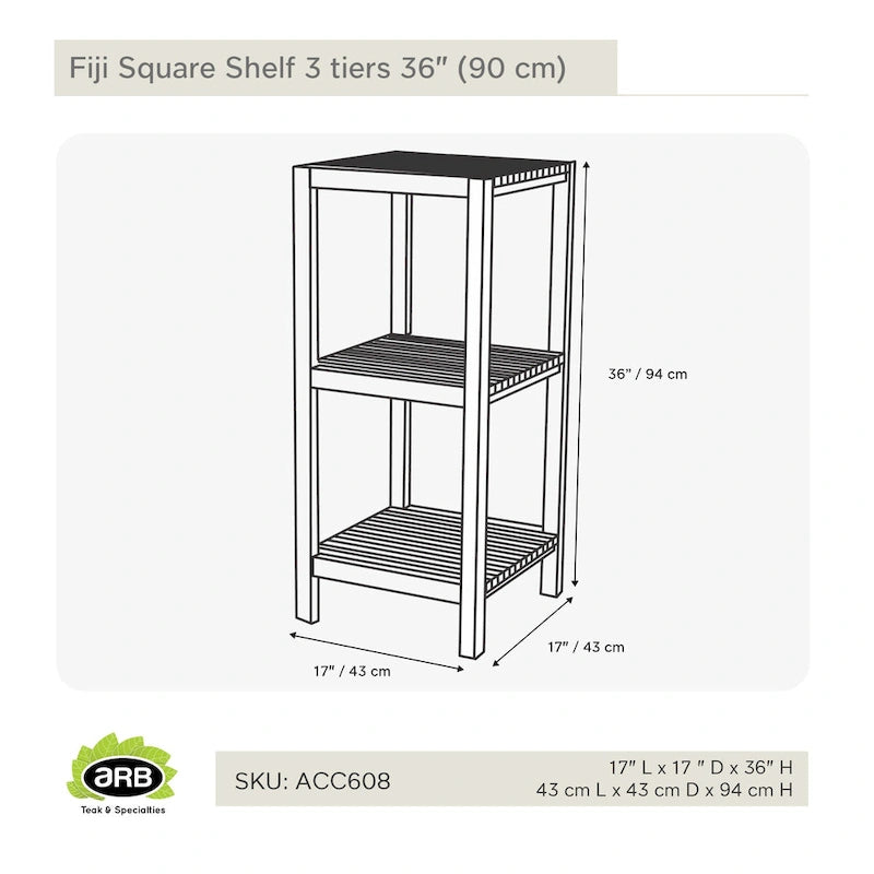 Teak Square Shelf Fiji 36 (90cm) 3 tiers