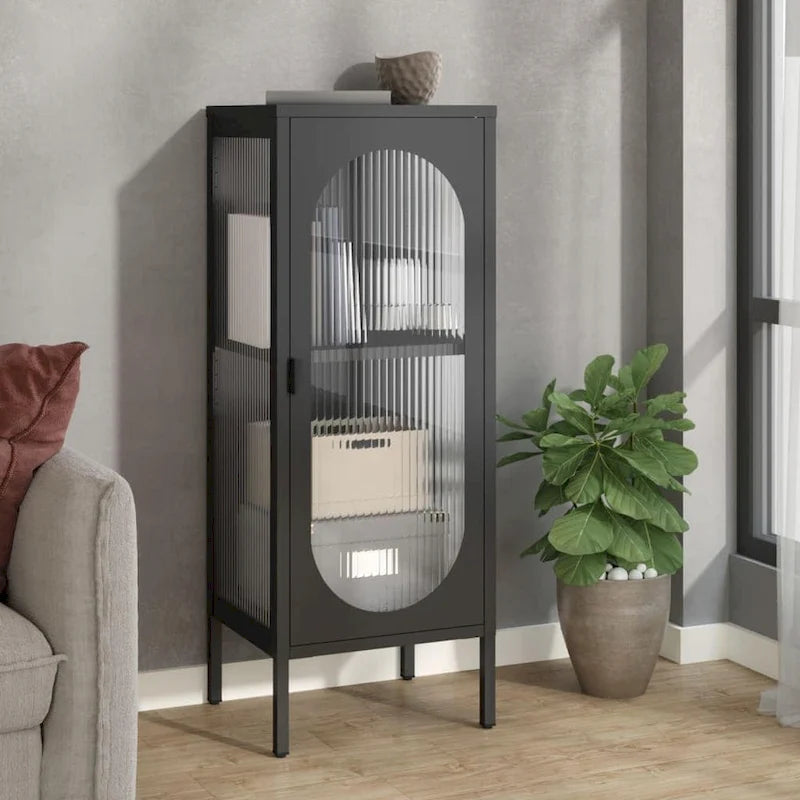 vidaXL Sideboard Black 15.7x13.8x41.3 Glass and Steel - 15.7 x 13.8 x 41.3