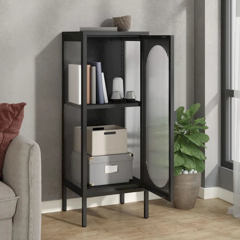 XL Sideboard Black 15.7x13.8x41.3 Glass and Steel - 15.7 x 13.8 x 41.3