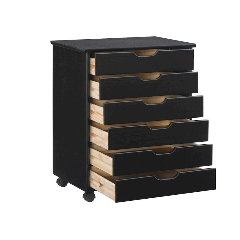 25.25 Black Wide Rolling Storage Cabinet with 6 Drawer