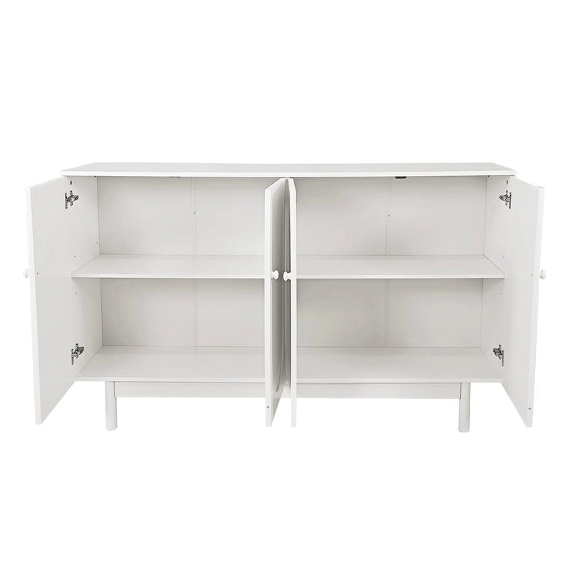 Stylish and Functional 4-Door Intaglio Storage Cabinet with Pine Legs