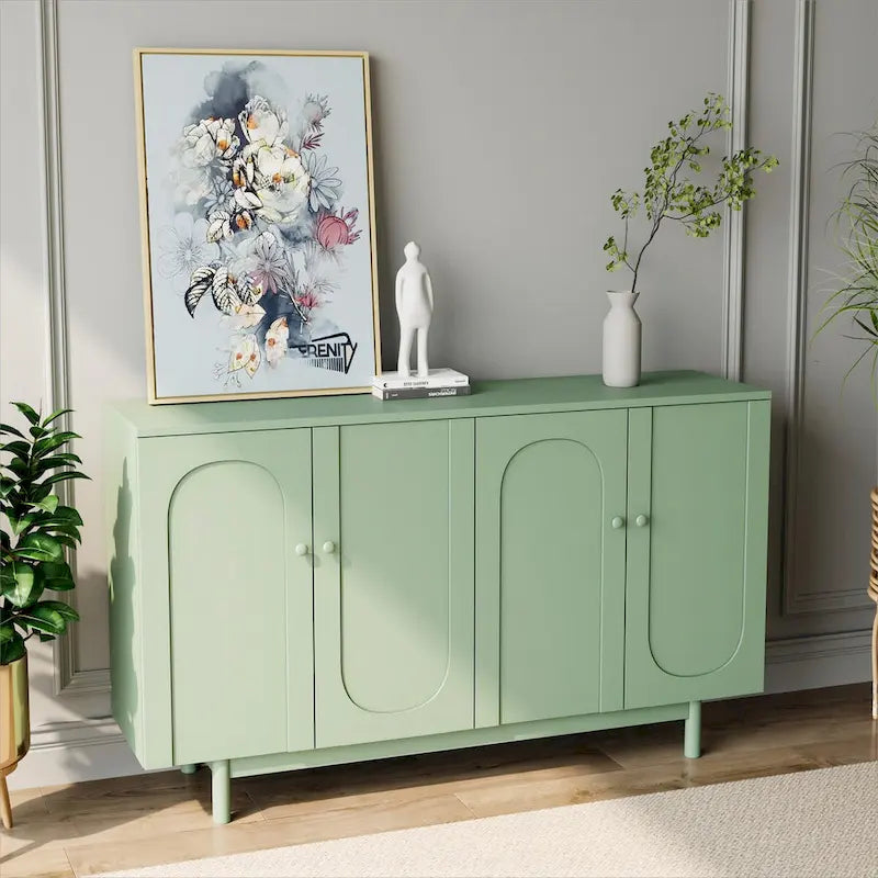 Stylish and Functional 4-Door Intaglio Storage Cabinet with Pine Legs