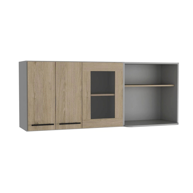Wall Cabinet, Double Door, Glass Cabinet, Rack -Light Pine