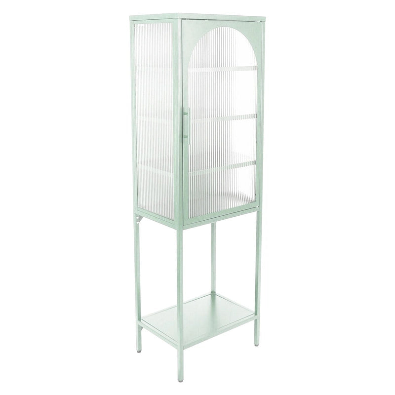 Tempered Glass High Cabinet with Arched Door Adjustable Shelves and Feet Anti-Tip Dust-free Fluted Glass Kitchen Credenza
