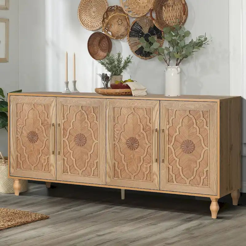 Carved Flower Door Large Storage Cabinet
