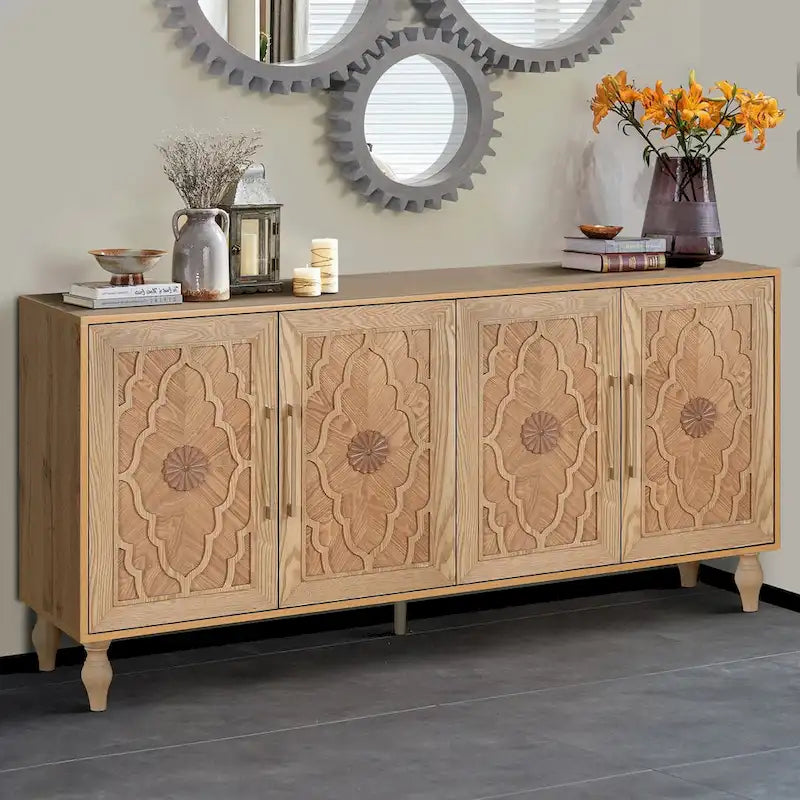 Carved Flower Door Large Storage Cabinet