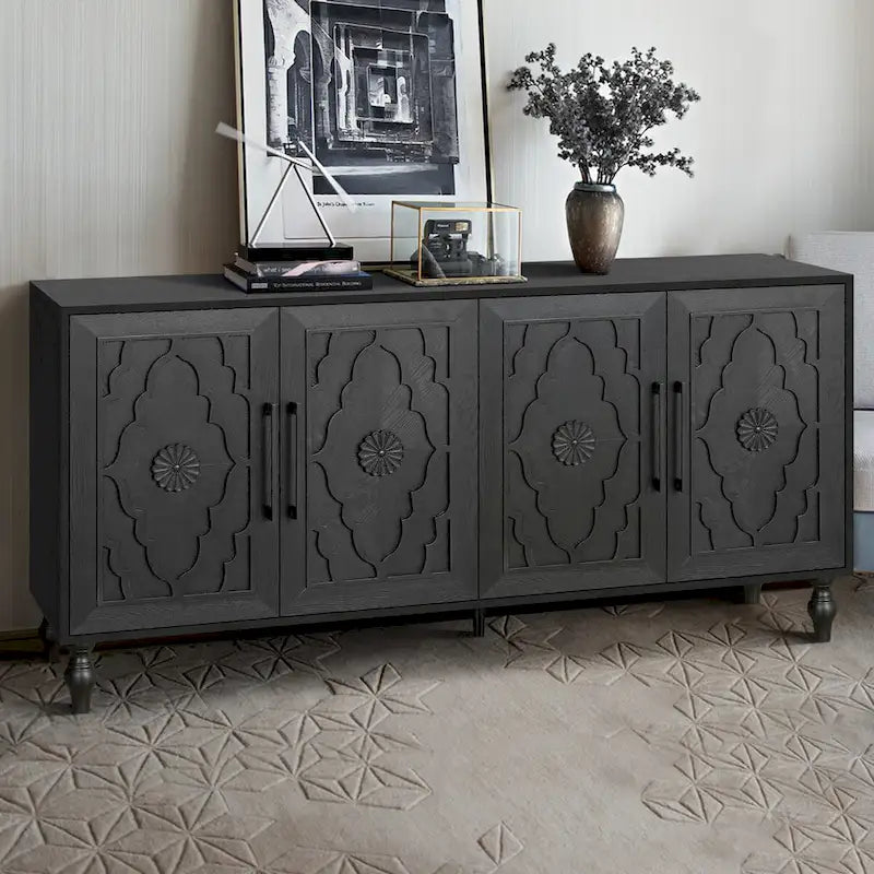 Carved Flower Door Large Storage Cabinet