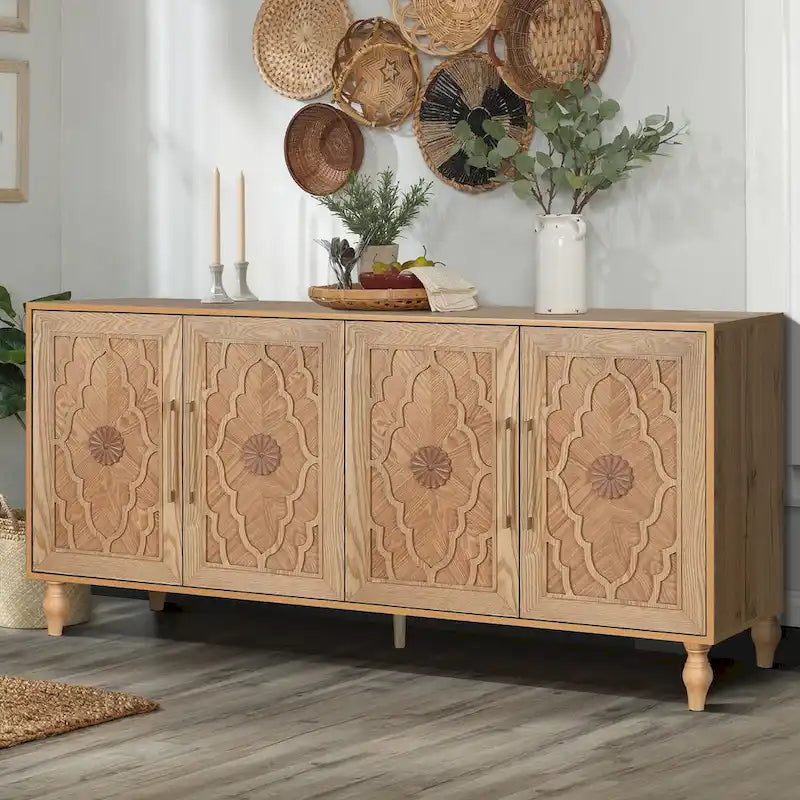 Carved Flower Door Large Storage Cabinet
