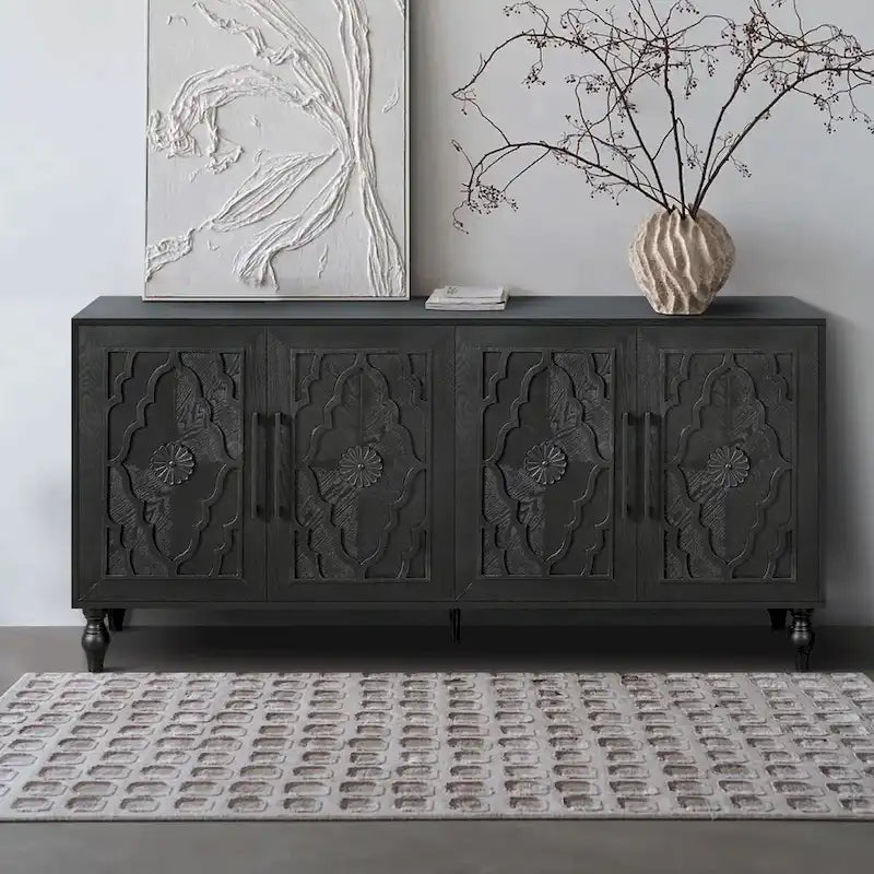 Carved Flower Door Large Storage Cabinet