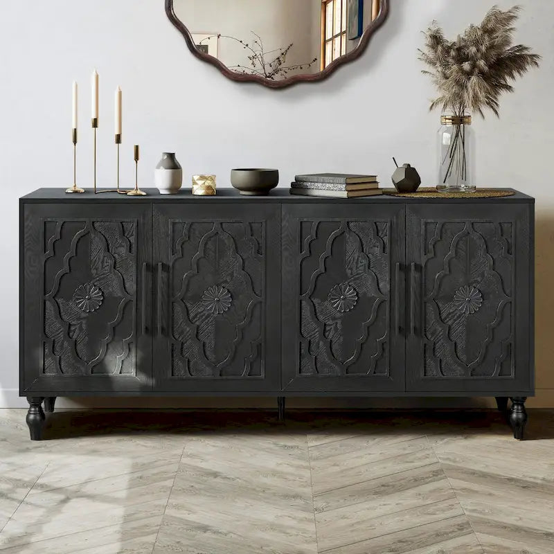 Carved Flower Door Large Storage Cabinet