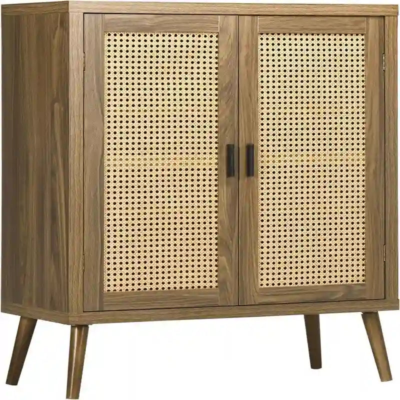 Sideboard Buffet Cabinet with Rattan Decorated Doors - 13.75D x 30W x 39.25H