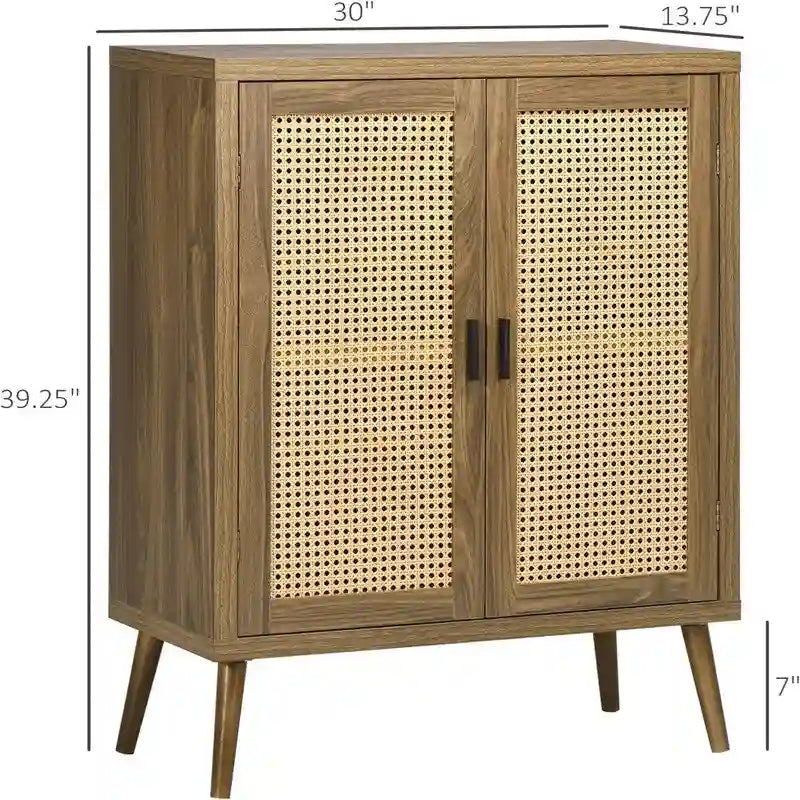 Sideboard Buffet Cabinet with Rattan Decorated Doors - 13.75D x 30W x 39.25H