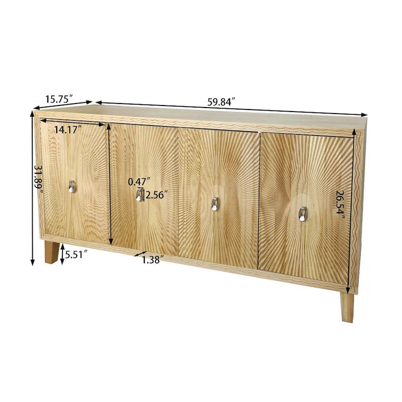 60 Sideboard Storage Cabinet, Large Buffet Cabinet with 4 Doors, Carved Scatter Pattern,Vintage Accent Cabinet for Dining Romm