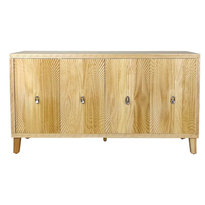 60 Sideboard Storage Cabinet, Large Buffet Cabinet with 4 Doors, Carved Scatter Pattern,Vintage Accent Cabinet for Dining Romm