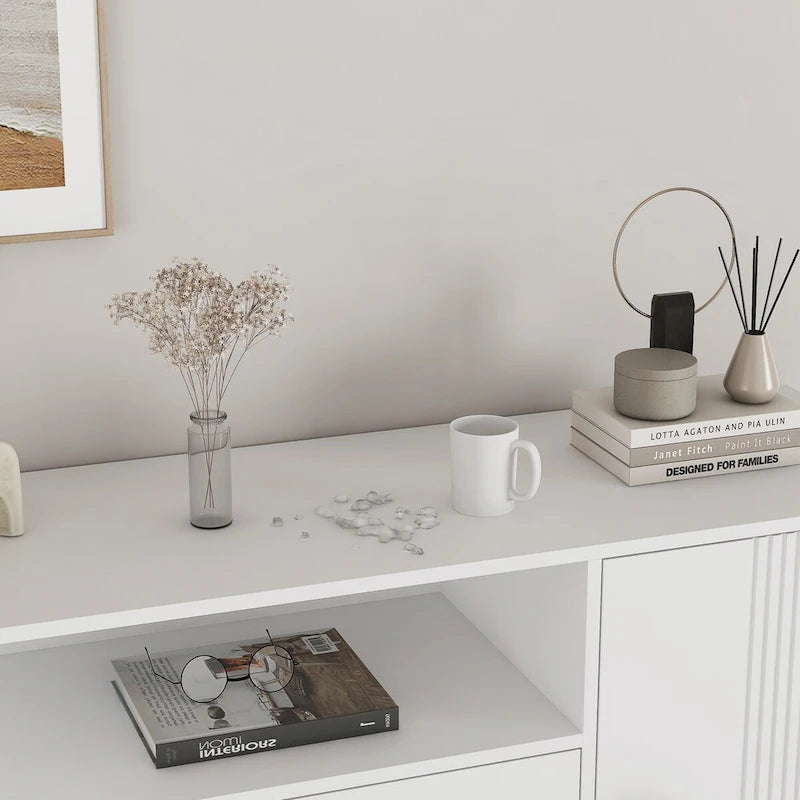 White 30 in. H Storage Cabinet with Adjustable Shelves, Modern Sideboard Buffet Cabinet with 3-Drawer and Doors