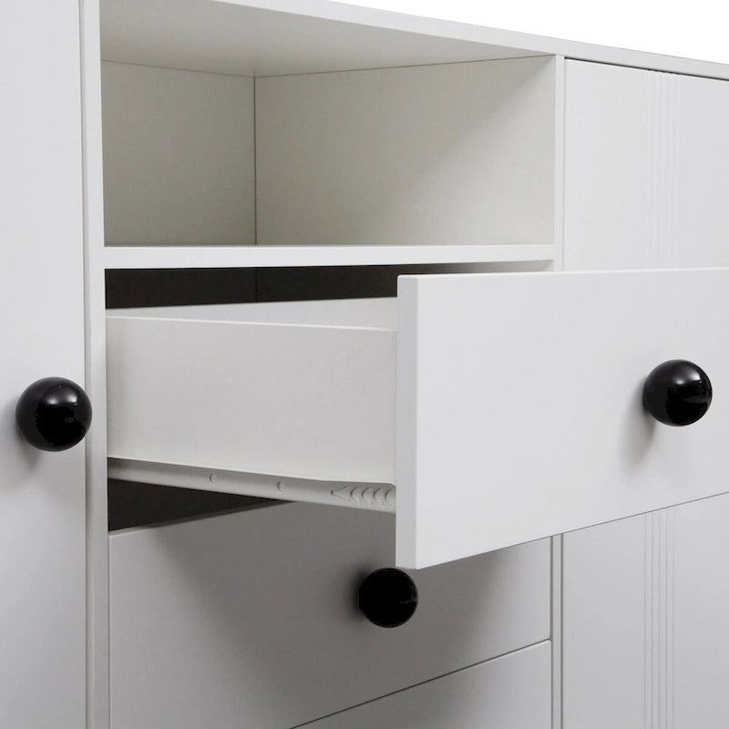 White 30 in. H Storage Cabinet with Adjustable Shelves, Modern Sideboard Buffet Cabinet with 3-Drawer and Doors