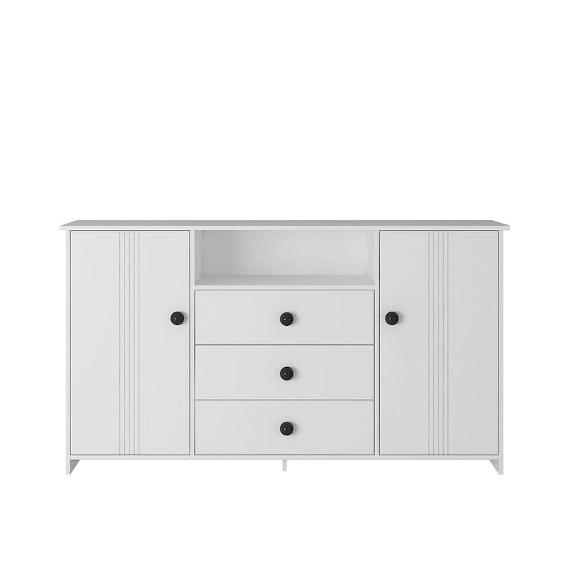White 30 in. H Storage Cabinet with Adjustable Shelves, Modern Sideboard Buffet Cabinet with 3-Drawer and Doors