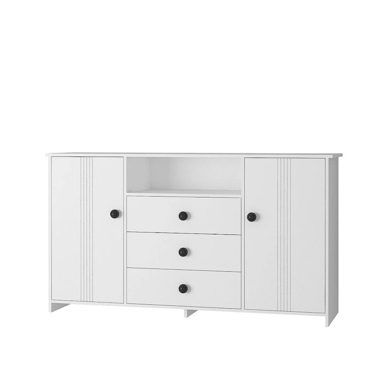 White 30 in. H Storage Cabinet with Adjustable Shelves, Modern Sideboard Buffet Cabinet with 3-Drawer and Doors