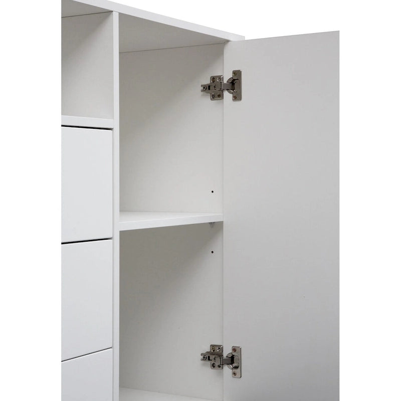 White 30 in. H Storage Cabinet with Adjustable Shelves, Modern Sideboard Buffet Cabinet with 3-Drawer and Doors