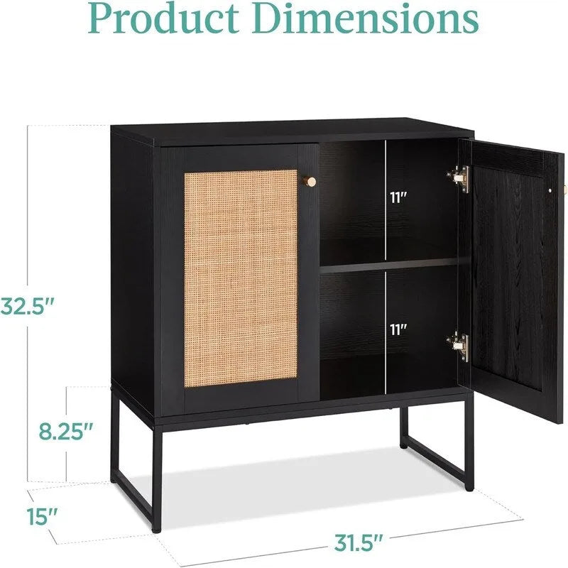 2-Door Rattan Storage Cabinet - 15D x 31.5W x 32.5H