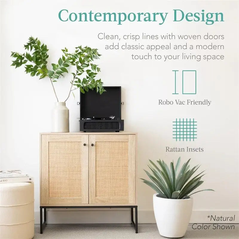 2-Door Rattan Storage Cabinet - 15D x 31.5W x 32.5H