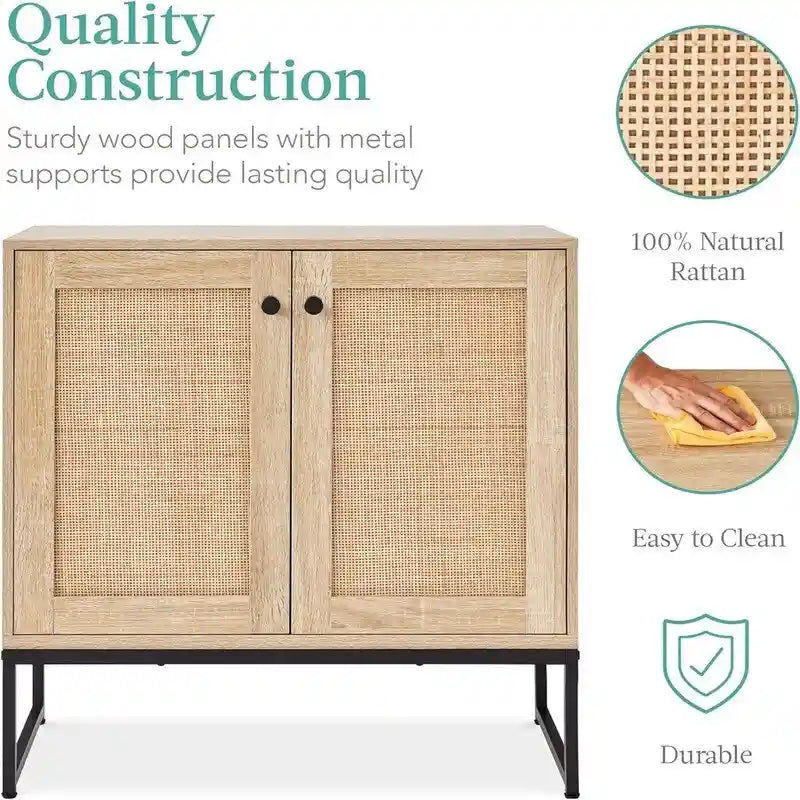 2-Door Rattan Storage Cabinet - 15D x 31.5W x 32.5H