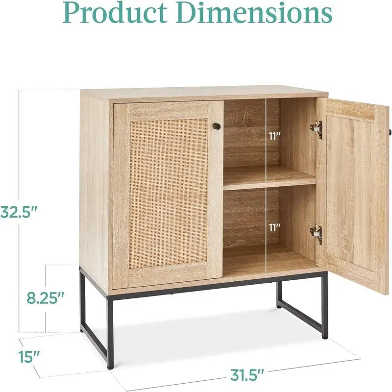 2-Door Rattan Storage Cabinet - 15D x 31.5W x 32.5H