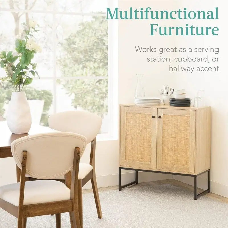 2-Door Rattan Storage Cabinet - 15D x 31.5W x 32.5H
