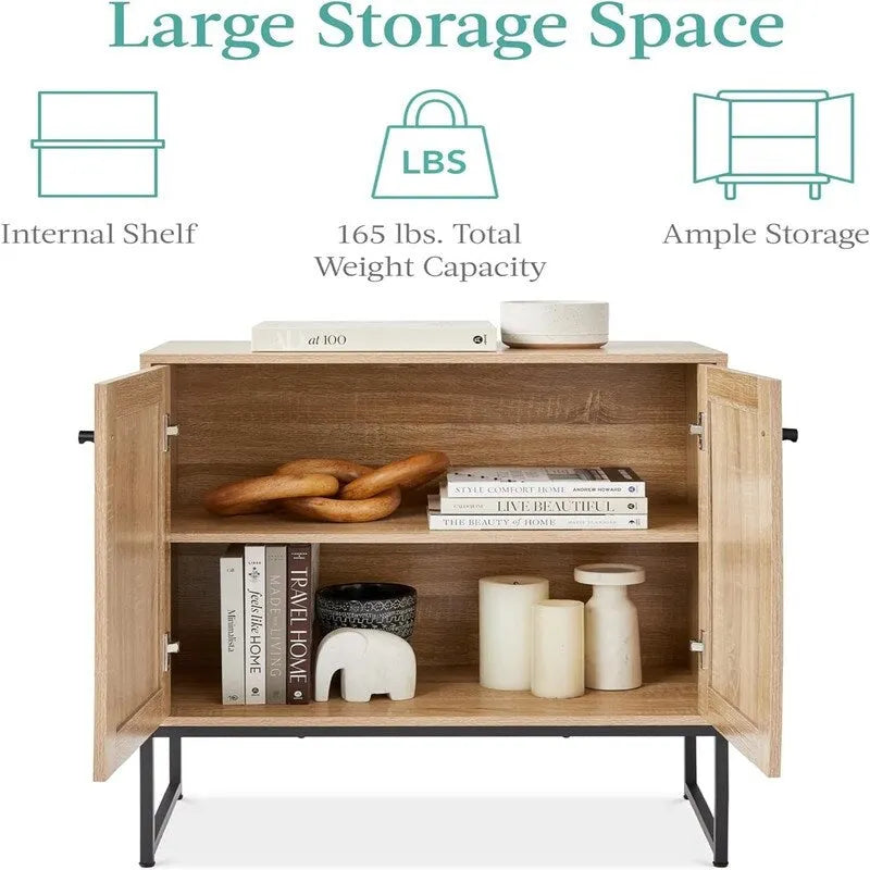2-Door Rattan Storage Cabinet - 15D x 31.5W x 32.5H