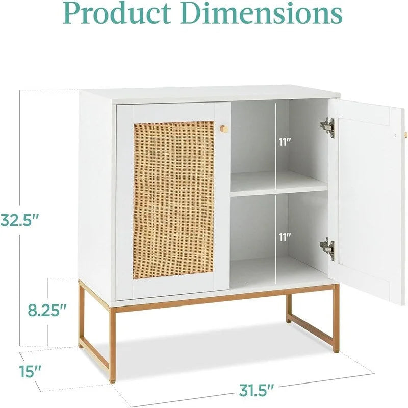 2-Door Rattan Storage Cabinet - 15D x 31.5W x 32.5H