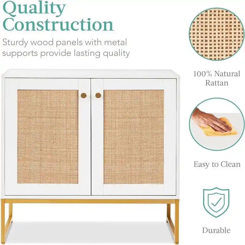 2-Door Rattan Storage Cabinet - 15D x 31.5W x 32.5H