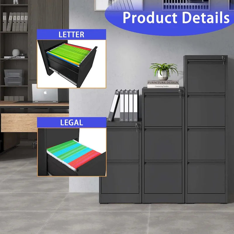 3 Drawer Metal Vertical File Cabinet with Lock Office Home Steel Vertical File Cabinet for A4 Legal/Letter Size3