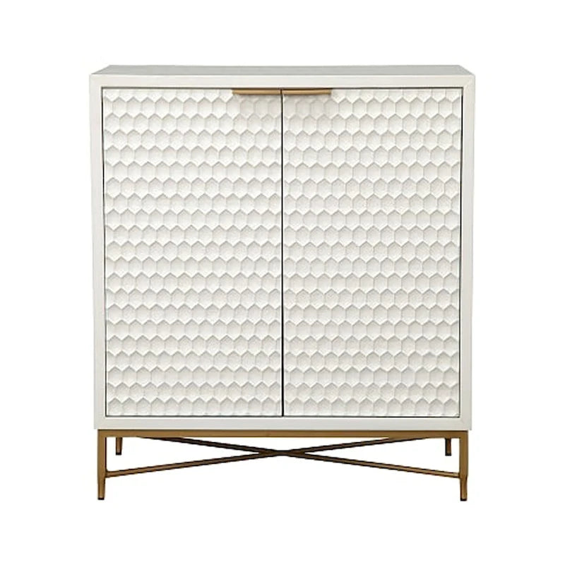 Honeycomb Design 2 Door Bar Cabinet with Metal Legs, White