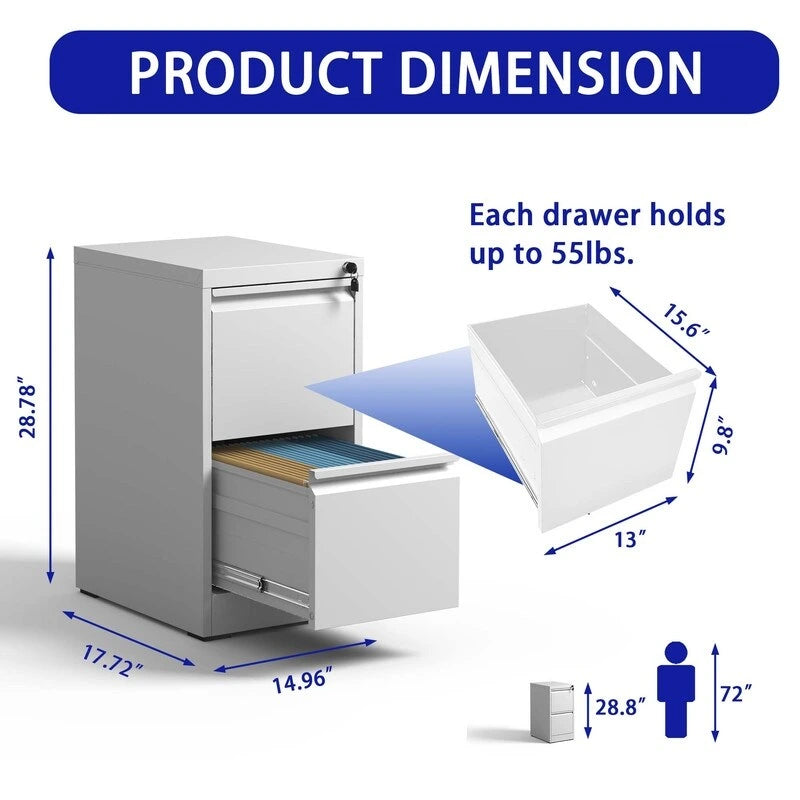 2 Drawer Metal Vertical Filing Cabinet with Lock,A4 Legal/Letter Size