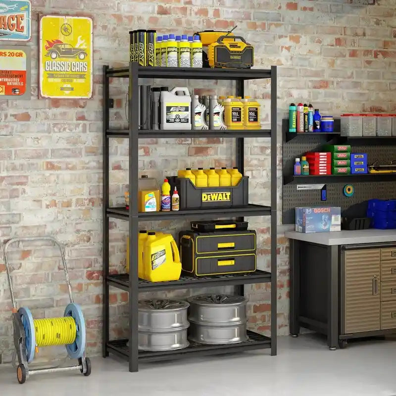 5-Tier Black Adjustable Metal Shelving Unit Heavy Duty Garage Storage