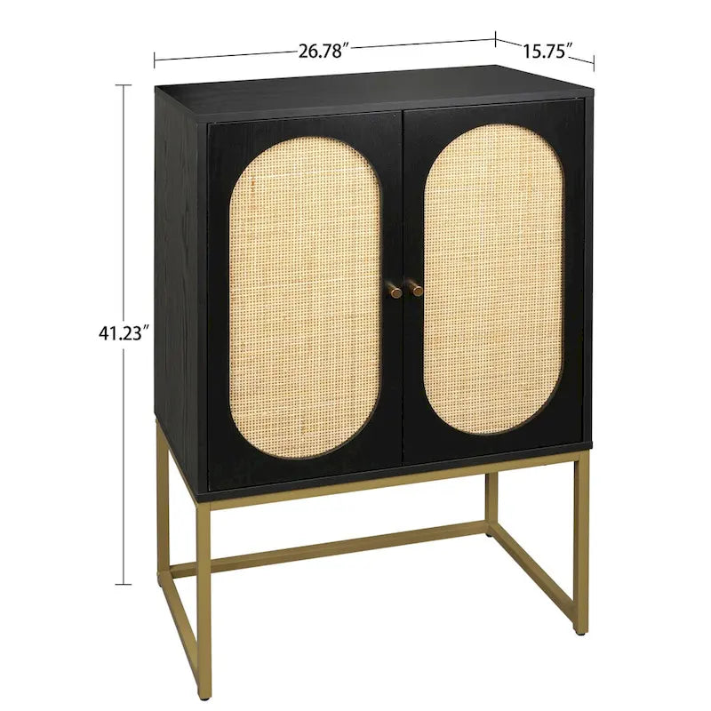 2 Door High Cabinet,Natural Rattan 2 Door high cabinet,Built-in adjustable shelf,Free Standing Cabinet