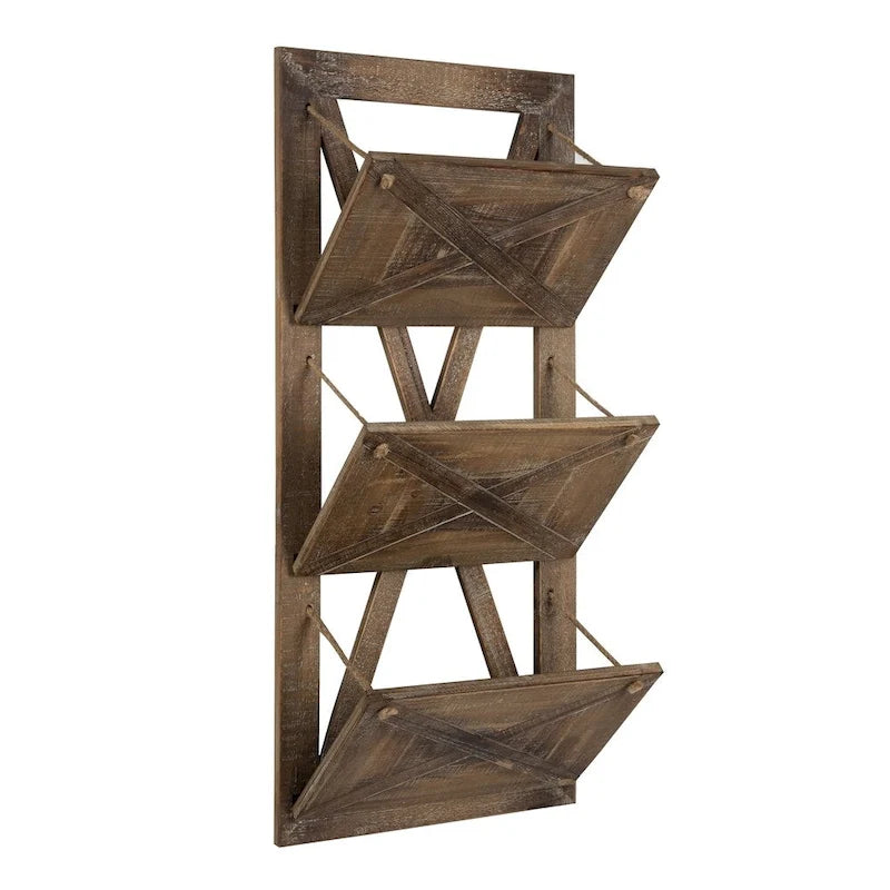 3 Pocket Farmhouse Wood Hanging Wall File Holder
