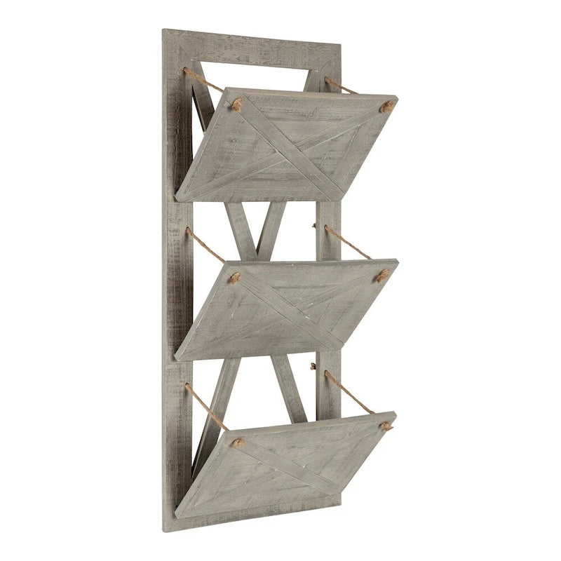 3 Pocket Farmhouse Wood Hanging Wall File Holder