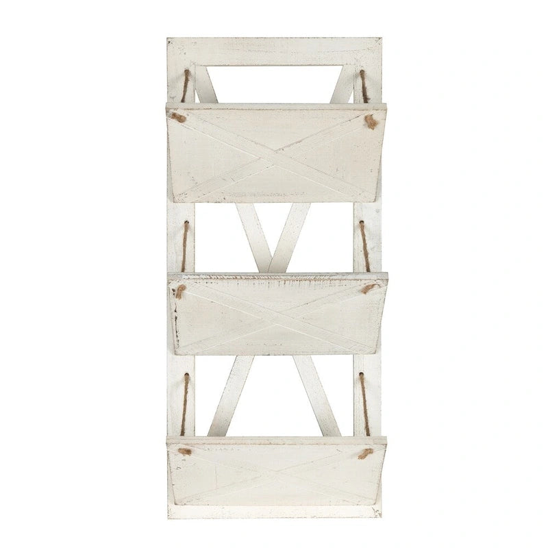 3 Pocket Farmhouse Wood Hanging Wall File Holder