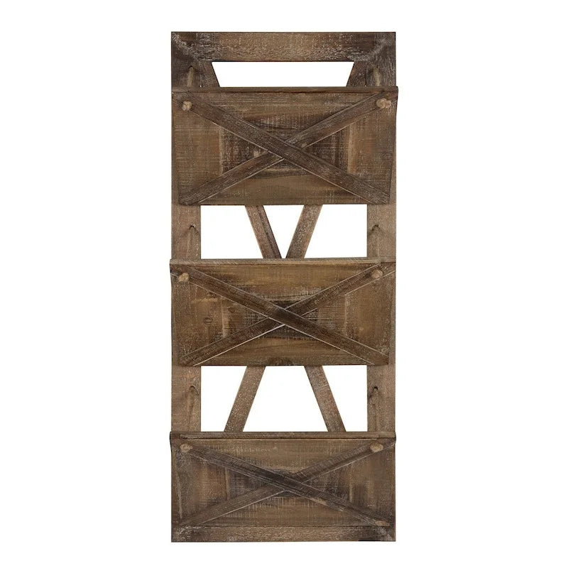 3 Pocket Farmhouse Wood Hanging Wall File Holder