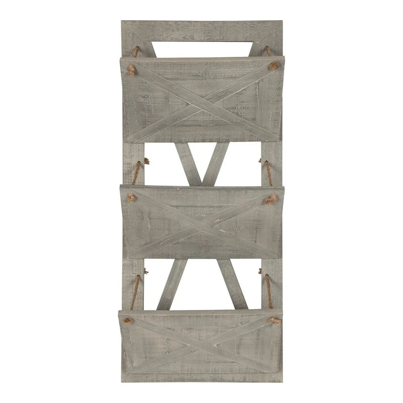 3 Pocket Farmhouse Wood Hanging Wall File Holder