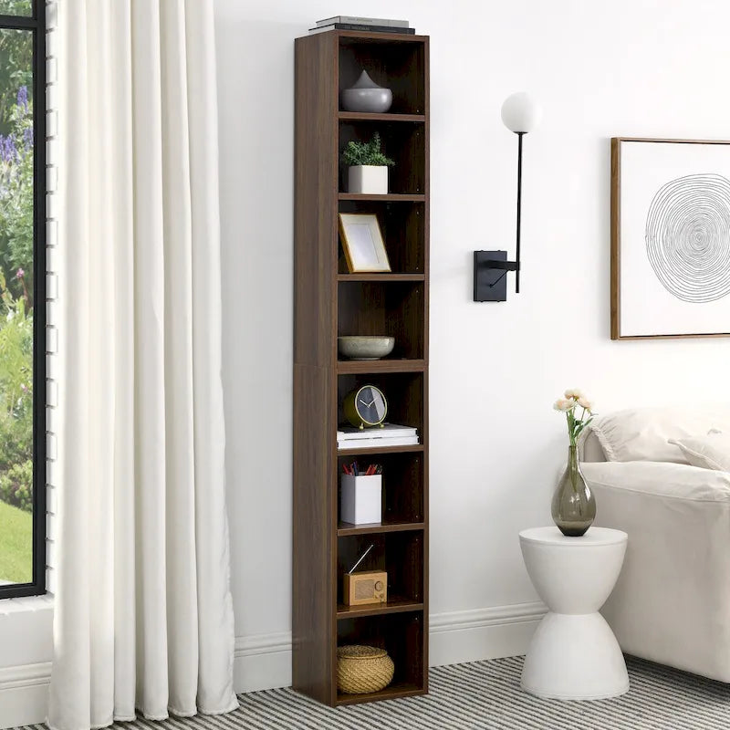 8-Tier Media Tower Rack, Slim Storage Cabinet with Adjustable Shelves