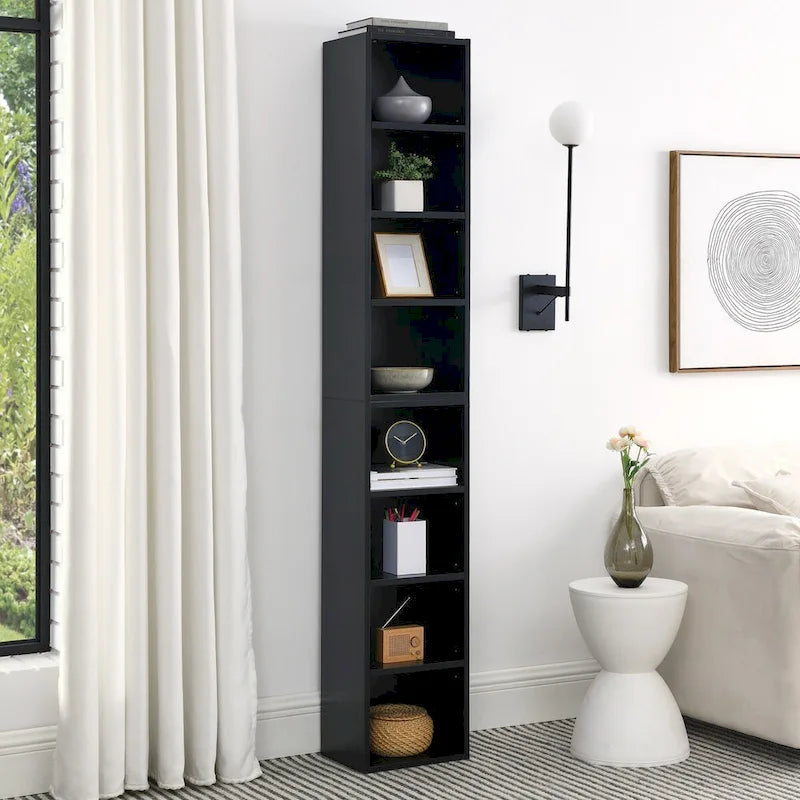 8-Tier Media Tower Rack, Slim Storage Cabinet with Adjustable Shelves