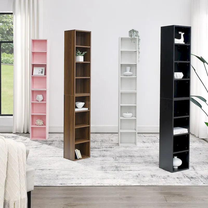8-Tier Media Tower Rack, Slim Storage Cabinet with Adjustable Shelves
