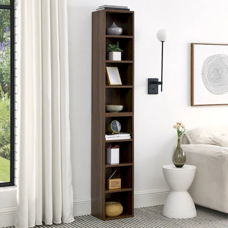 8-Tier Media Tower Rack, Slim Storage Cabinet with Adjustable Shelves