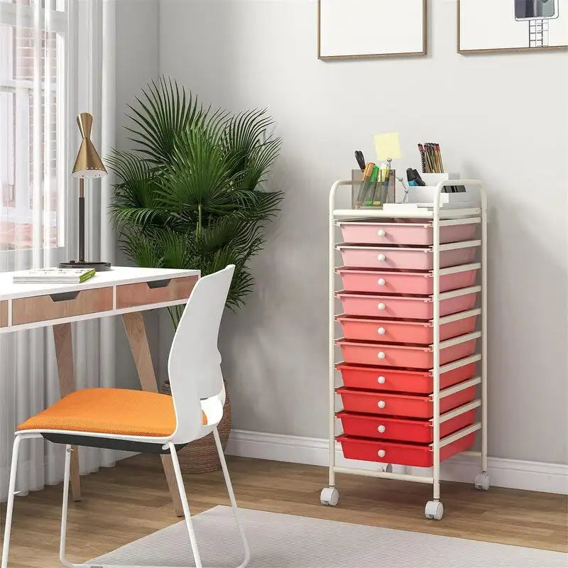 10 Drawer Rolling Storage Cart - 15D x 13W x 34H