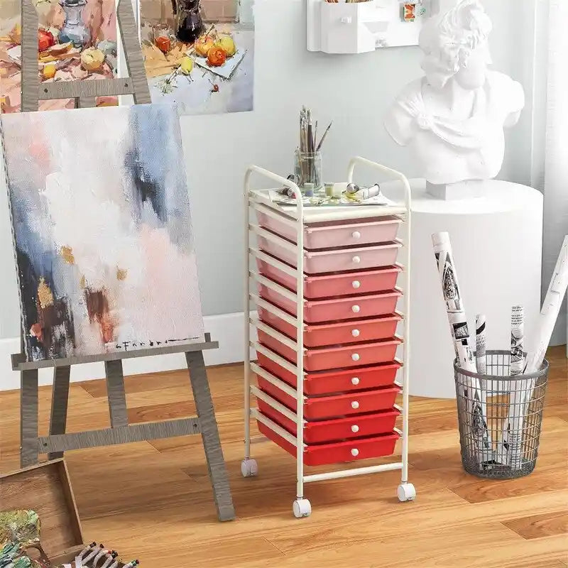 10 Drawer Rolling Storage Cart - 15D x 13W x 34H